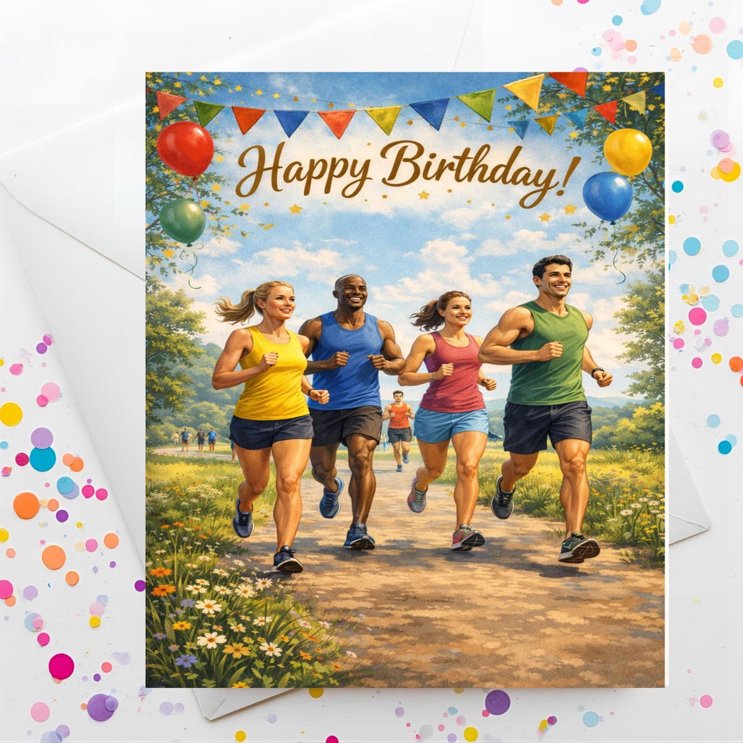 Running Theme Birthday Card, 5x7 Greeting Card (digital Download ...