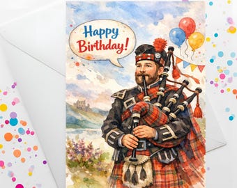 Tarjeta digital con texto "Feliz cumpleaños, Gaitas" (Acuarela, Cardo)