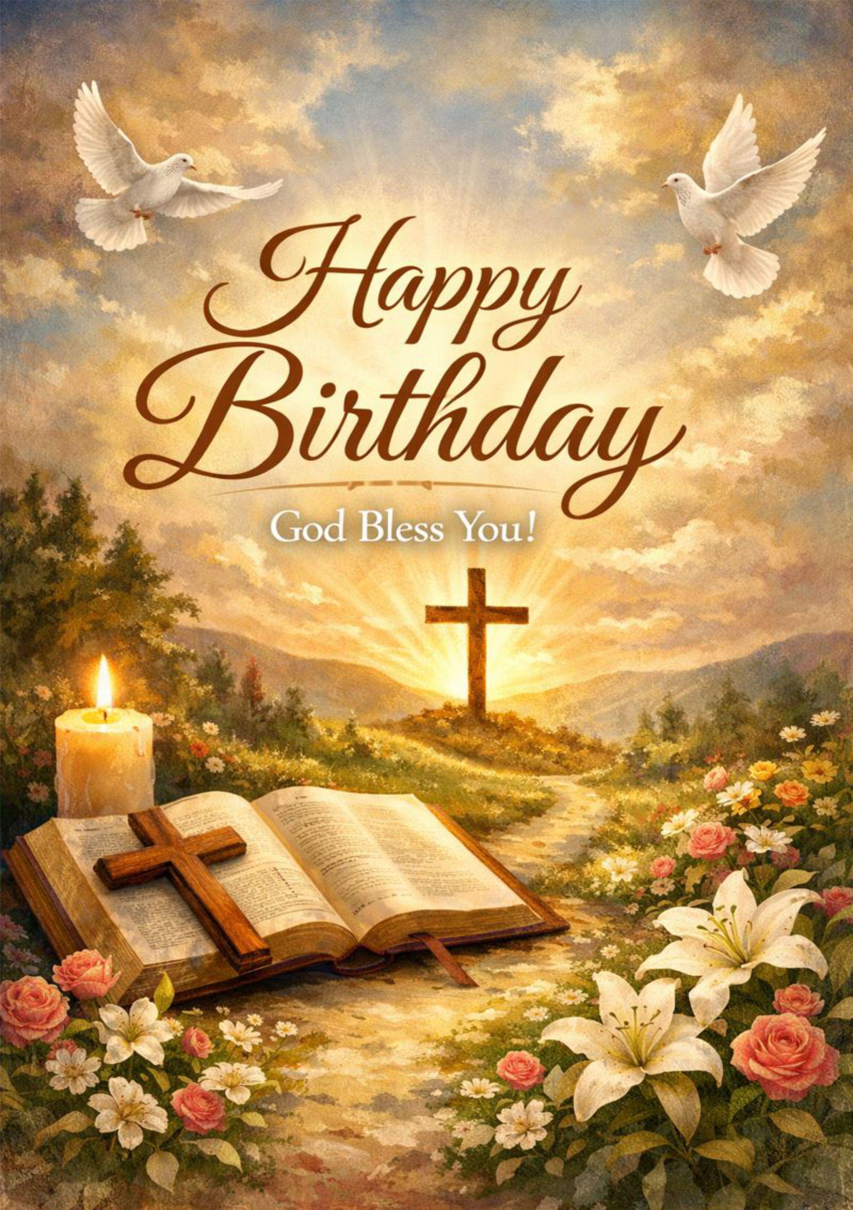 Religious Birthday Card, God Bless You, Floral Design (digital Card ...