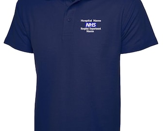 Polo de uniforme del personal con logotipo bordado de arcoíris del NHS. Polo de ropa de trabajo NHS