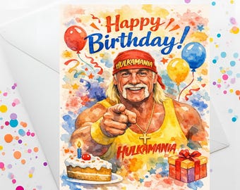 Happy Birthday Hulk Hogan watercolour . (Digital Card)