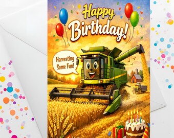 Tarjeta de cumpleaños de cosechadora, 5x7 (descarga digital)