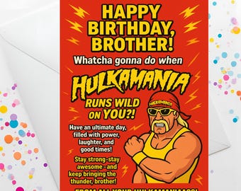 Biglietto di auguri di compleanno di Hulk Hogan, design Wrestlemania (biglietto digitale)