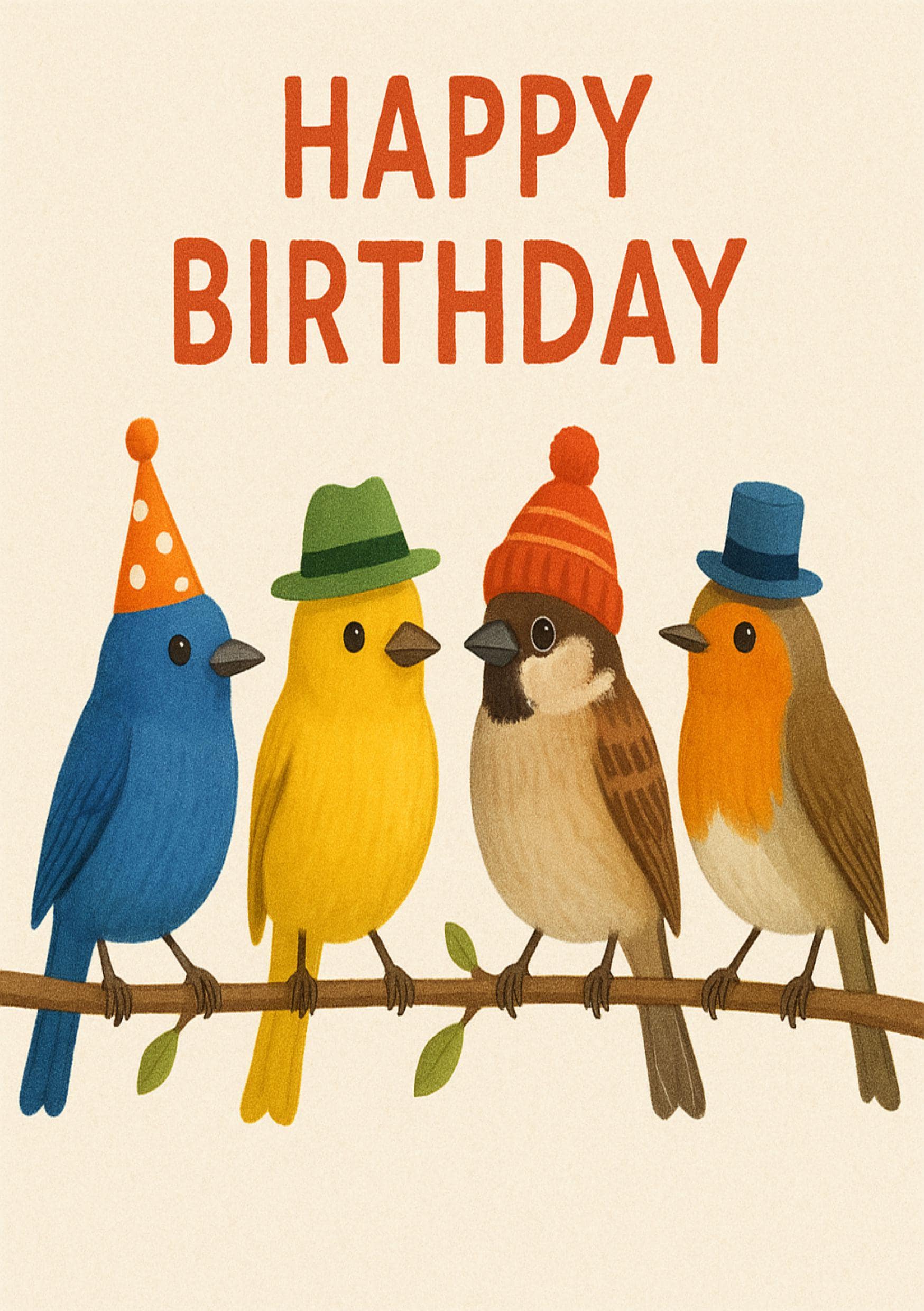 Printable Birthday Card With Happy Birthday Birds Wearing Hats Design ...