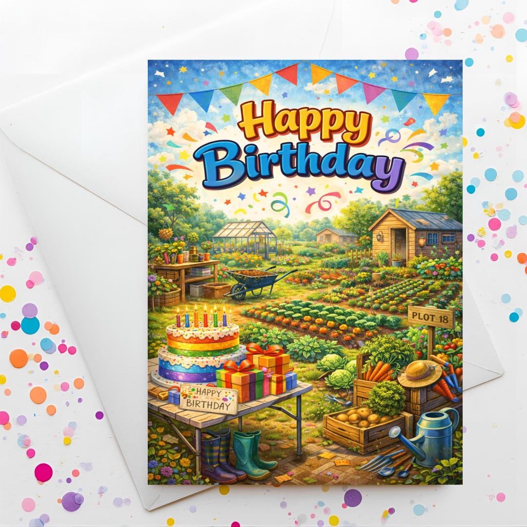 Gardening Birthday Card, Allotment Theme, 5x7 Greeting Card (digital ...