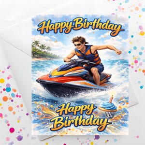Tarjeta de cumpleaños de moto acuática, 5x7 (descarga digital)