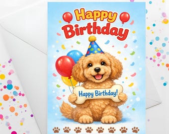 Cockapoo Birthday Card, Colorful Dog Design (Digital Download)