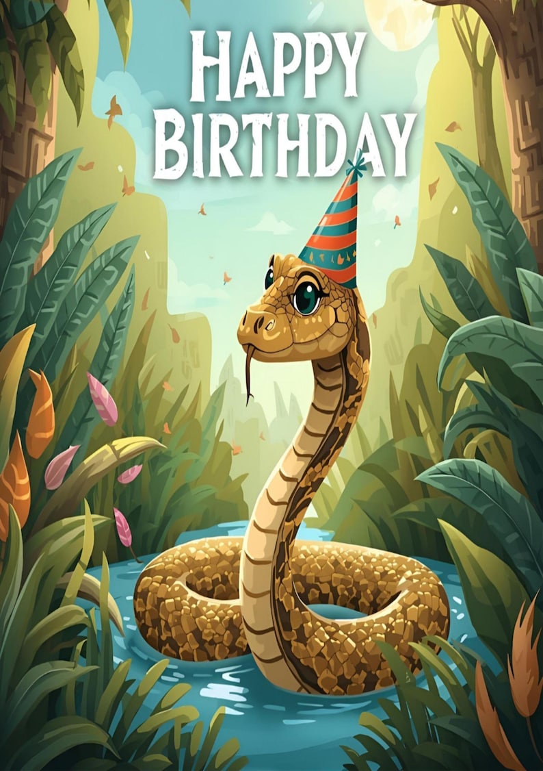 Happy Birthday Snake Card, Cute Reptile Design (digital Download) - Etsy