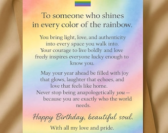 Tarjeta de cumpleaños del Orgullo Gay, diseño arcoíris (tarjeta digital)