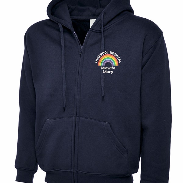 Rainbow Embroidered Logo Staff Uniform Hoodie Jacket. Rainbow  Workwear Hoodie
