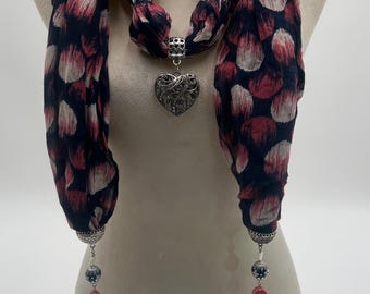 Spotted Heart - Open with Caps Scarf Necklace