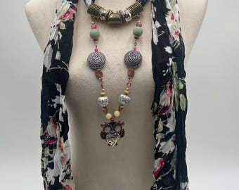 What a Hoot! Open No Caps Scarf Necklace