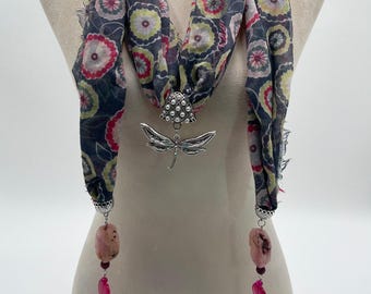 Dragonfly Pearls - Open with Caps Scarf Necklace