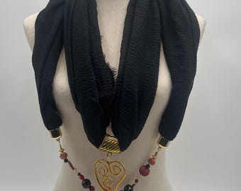 Black Heart - Double Infinity Scarf Necklace