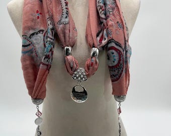Pink Paisley Prayers - Open with Caps Scarf Necklace