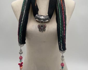 Butterfly Stripes - Open with Caps Scarf Necklace