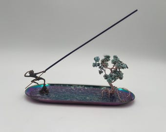 Beaded Incense Burner - Kung Fu Monkey - Fighting Blue Bonsai tree