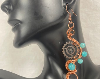 Steampunk Earrings - Geared Up (Blue and Copper)