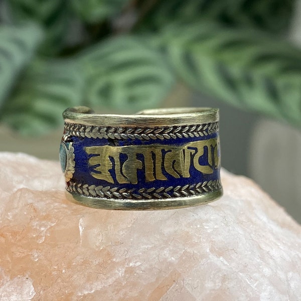 Newari Om mani padme hum Multicoloured Ethnic Ring / Green Red Blue ring / Buddhist mantra / bohemian Ring / Handmade In Nepal