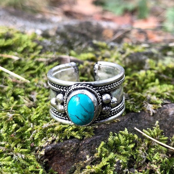 Ethnic Turquoise Stone ring / Bohemian turquoise ring / Tibetan Handmade Ring / Hippie Boho Ring / Nepalese Jewellery