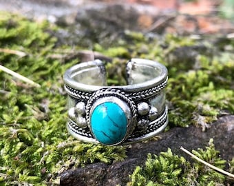 Ethnic Turquoise Stone ring / Bohemian turquoise ring / Tibetan Handmade Ring / Hippie Boho Ring / Nepalese Jewellery
