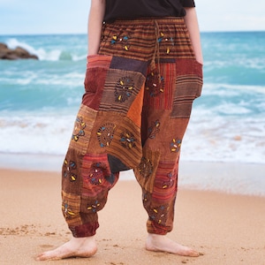 HAREM PATCHWORK Trousers | Hippie Boho Style | Cotton Aladdin baggy Gypsy Pants | Summer Festival, Yoga | Alibaba trousers made in Nepal