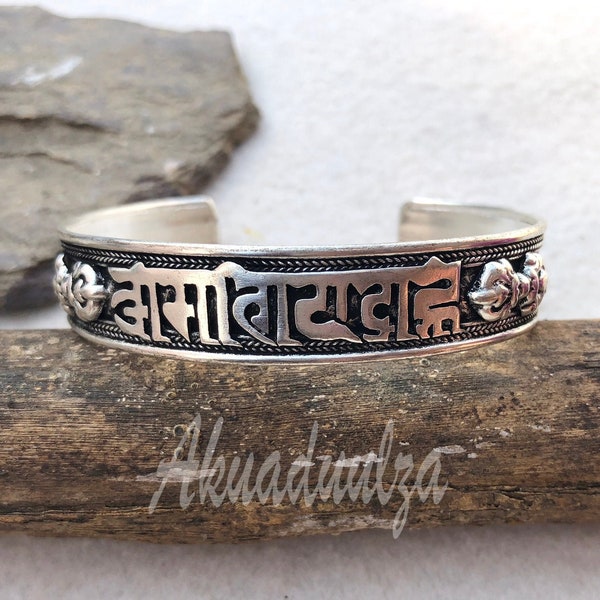 Handmade OM Mani Padme Hum Bracelet | Handmade in Nepal | Newari Script  | Buddhist Mantra | Spiritual Jewellery | Hippie Boho Cuff