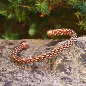 Mixed Metal Braided Bracelet, Copper Brass Cable Bangle, Hippie Boho Festival Jewelry