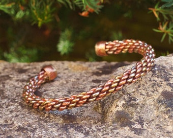 COPPER and BRASS Braided Bracelet, Crafted in Nepal, Hippie boho Cuff bracelet, Himalayan Tibetan Jewellery