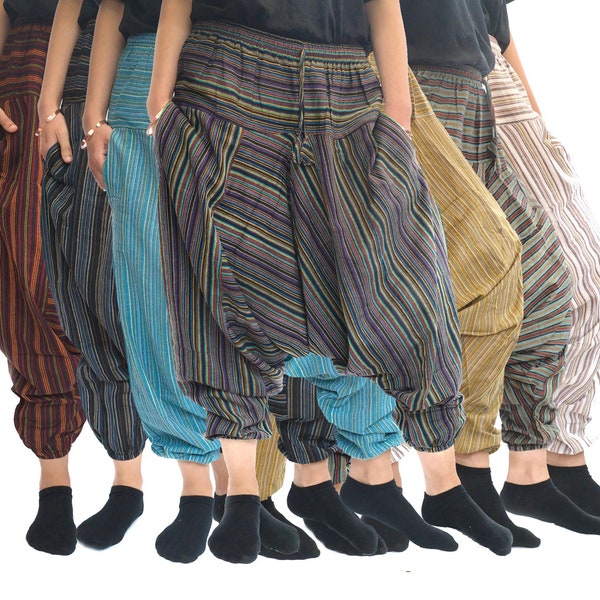 HAREM STRIPED Trousers | Hippie Boho Style | Cotton Aladdin baggy Gypsy Pants | Summer Festival, Yoga | Alibaba trousers made in Nepal