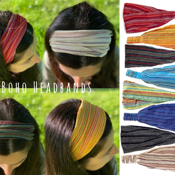 HIPPIE KLEURRIJKE HOOFDBANDEN | Gestreept patroon | Handgemaakt in Nepal | Haarwraps in Boho-stijl | Milieuvriendelijke bandana