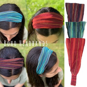 BOHO COLOURFUL HEADBANDS | Striped Pattern | Handcrafted in Nepal | Trendy Hair Wraps with a Hippie Vibe