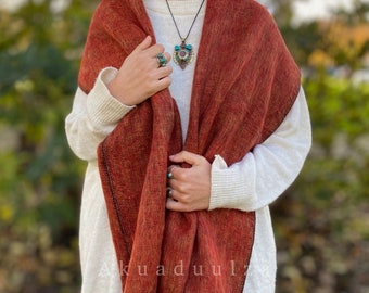 BURNT ORANGE Yak Wool shawl / Handmade in Nepal / Himalayan Blanket / Large meditation warm Scarf / Hippie Boho soft Blanket