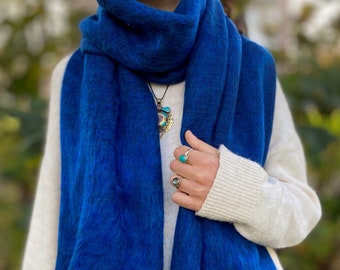 COBALT BLUE Yak Wool Shawl / Handmade in Nepal / Himalayan Shawl / Large warm scarf / Hippie Boho soft Meditation Shawl