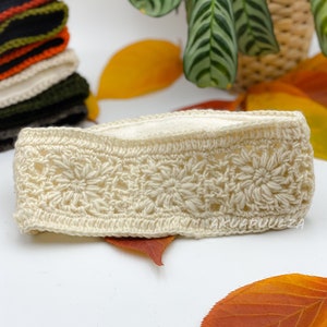 WHITE Knitted headband / Winter ear warmer / Double Layered  Wool and Fleece / Made in Nepal / Hippie Boho