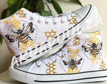 GOLDEN BEE hand painted shoes / Bumble bee personalised canvas Shoes/ Honey bees Customised shoes