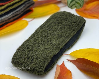 PINE GREEN Wool Knitted headband / Winter cosy ear warmer / Double layered Wool fleece handmade Hippie Headband / Made in Nepal