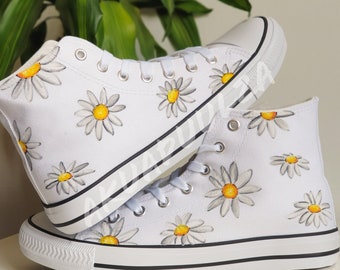 Summer Daisy hand painted shoes / Wildflowers personalised canvas Shoes/ Floral design / Botanical art Custom shoes