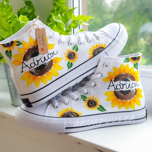 SUNFLOWER Custom shoes / PERSONALISED NAME  / Summer hand-painted Trainers / Birthday gift / Bridal shoes / Wedding shoes