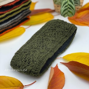 PINE GREEN Wool Knitted headband / Winter cosy ear warmer / Double layered Wool fleece handmade Hippie Headband / Made in Nepal