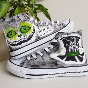 Cheshire cat hand painted shoes / Alice in Wonderland Canvas Shoes/ We're all mad here / Mad hatter/ Custom trainers
