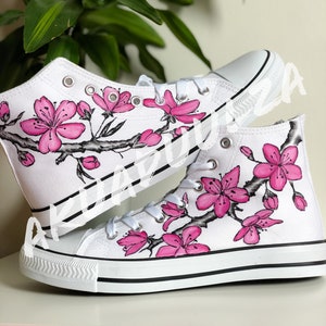 JAPANESE SAKURA Hand Painted Shoes / Floral illustration /  Japanese art / Cherry blossom custom shoes /  Japan lover gift ideas