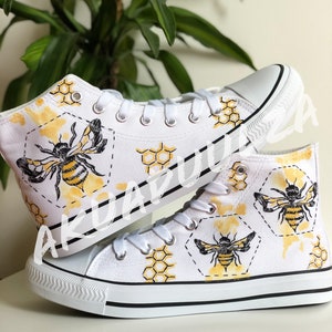 GOLDEN BEE hand painted shoes / Bumble bee personalised canvas Shoes/ Honey bees Customised shoes image 1