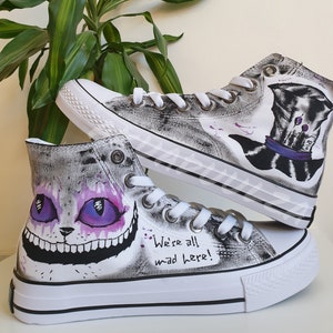 Purple Cheshire Cat / Alice in Wonderland inspired Hand Painted shoes / Mad Hatter / We’re all mad here / Custom shoes / Personalised gift