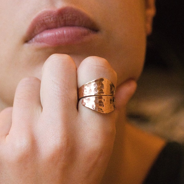 COPPER WRAP RING | Hammered Solid Copper | Made in Nepal | Unisex | Natural healing jewellery | Boho Chic Handmade Jewellery