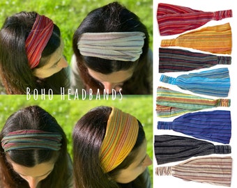 BANDEAUX COLORÉS HIPPIE | Motif rayé | Fait à la main au Népal | Enveloppements de cheveux de style Boho | Bandana écologique