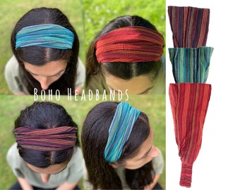 BOHO COLOURFUL HEADBANDS | Striped Pattern | Handcrafted in Nepal | Trendy Hair Wraps with a Hippie Vibe