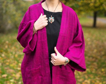 PURPLE Yak Wool Kimono | Cosy Winter Haori | Unisex Hippie Boho Robe from Nepal