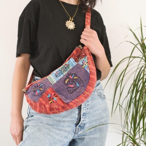 Purple PATCHWORK BAG | Made in Nepal | Hippie Boho Dumpling Bag | Colourful Crossbody bag | Sustainable Shoulder bag