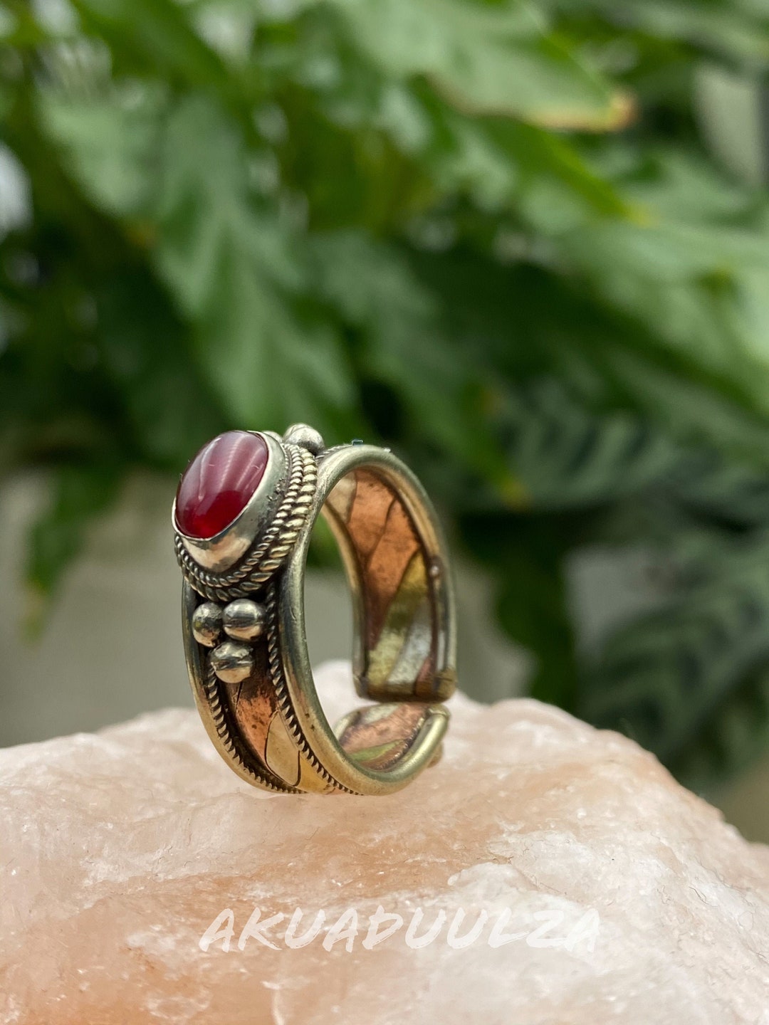 Red Stone Ethnic Ring / Three Metals Handmade Ring / Hippie Boho ...